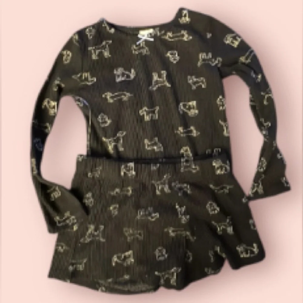 Cat & Jack Black waffle knit dog fun Design Kids Set -